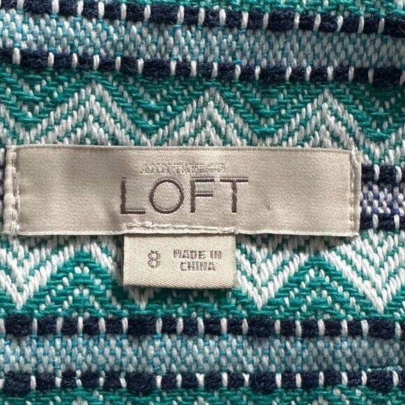 LOFT Womens Teal & Black Chevron Striped Jacquard Mini Skirt SZ 8 Preppy Y2K - Picture 3 of 5